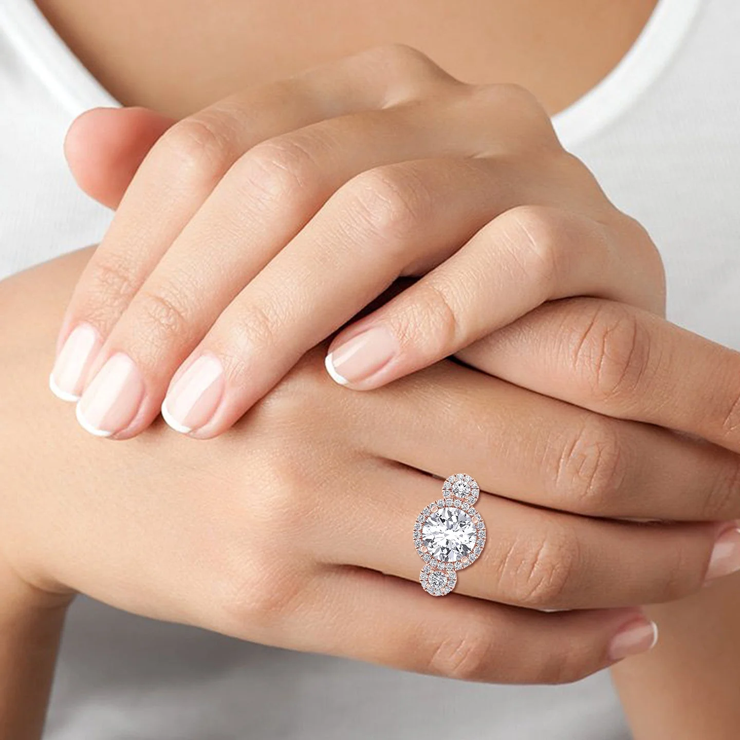 Round Cut Lab Grown Diamond Engagement Ring with Round Sidestones - Image 3