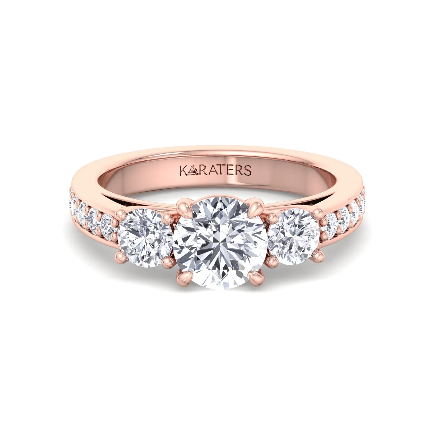 Round Cut Lab Grown Diamond Engagement Ring with Round Sidestones - Image 6