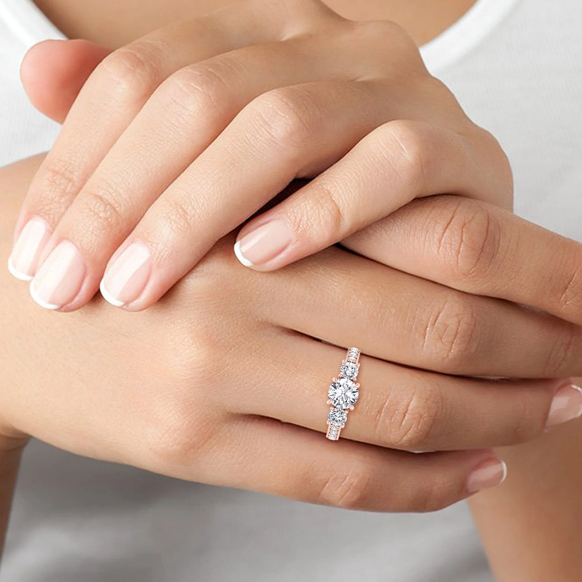 Round Cut Lab Grown Diamond Engagement Ring with Round Sidestones - Image 7