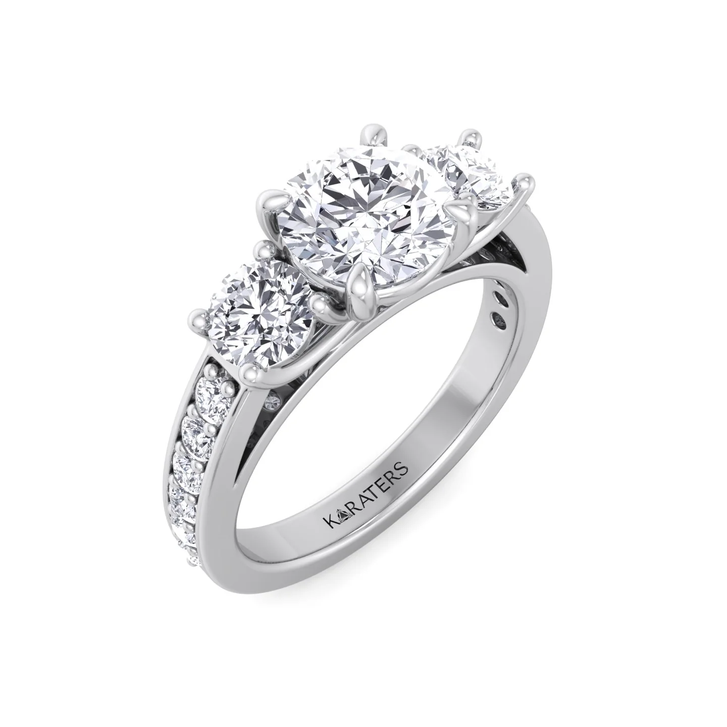 Round Cut Lab Grown Diamond Engagement Ring with Round Sidestones - Image 9