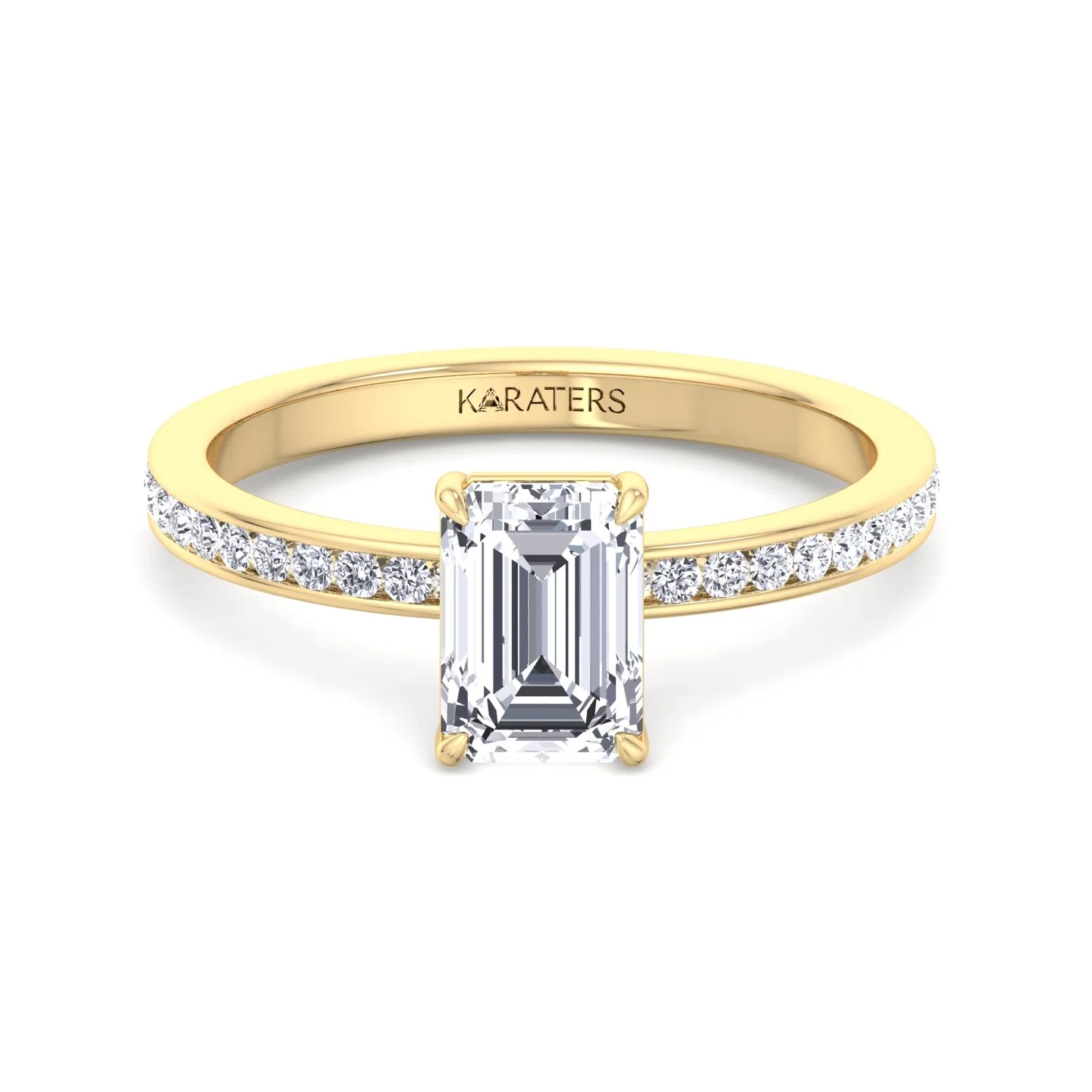 Emerald Shape Lab Grown Diamond Engagement Ring with Channel Set Side Stones - Image 10