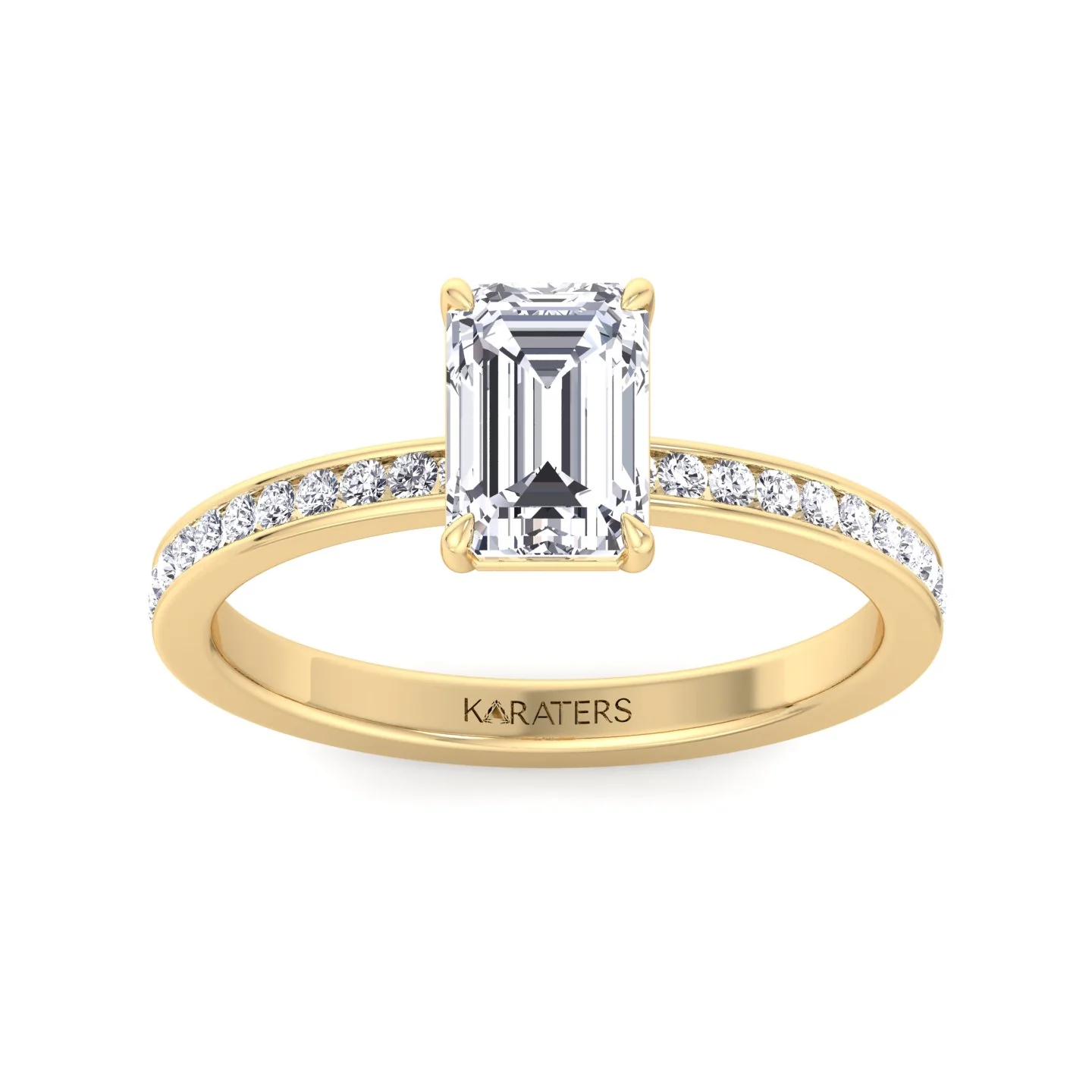 Emerald Shape Lab Grown Diamond Engagement Ring with Channel Set Side Stones - Image 11