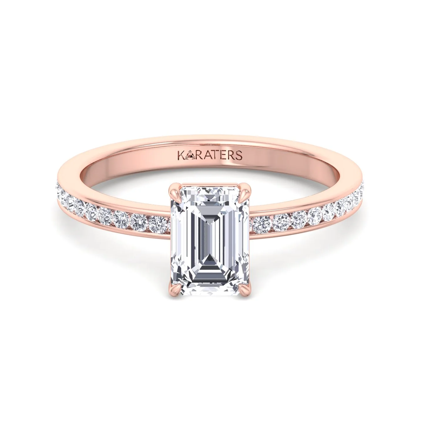 Emerald Shape Lab Grown Diamond Engagement Ring with Channel Set Side Stones - Image 14