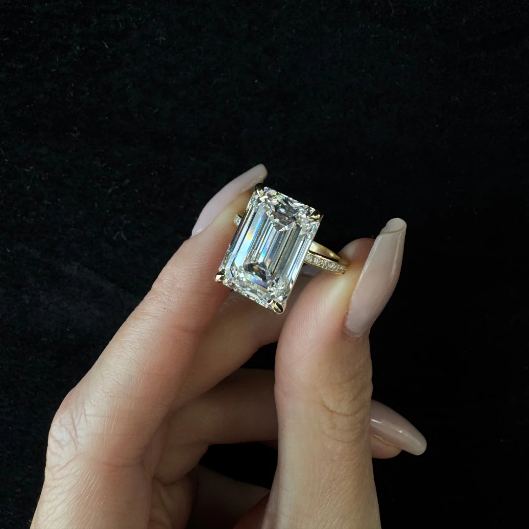 Emerald Shape Lab Grown Diamond Engagement Ring with Channel Set Side Stones - Image 17