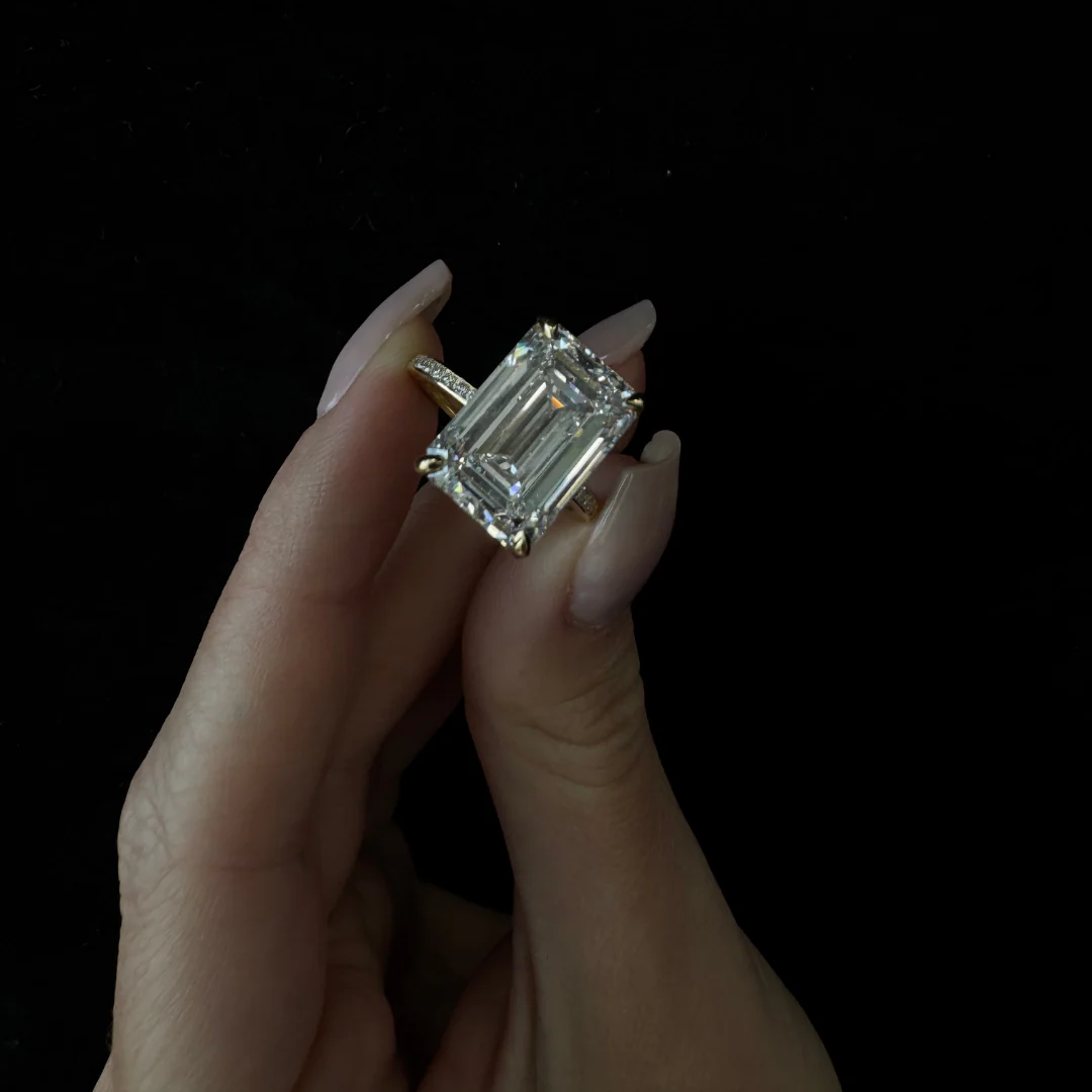 Emerald Shape Lab Grown Diamond Engagement Ring with Channel Set Side Stones - Image 18