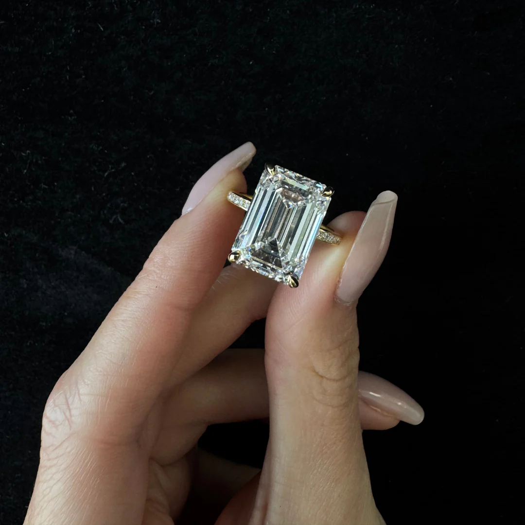 Emerald Shape Lab Grown Diamond Engagement Ring with Channel Set Side Stones - Image 3