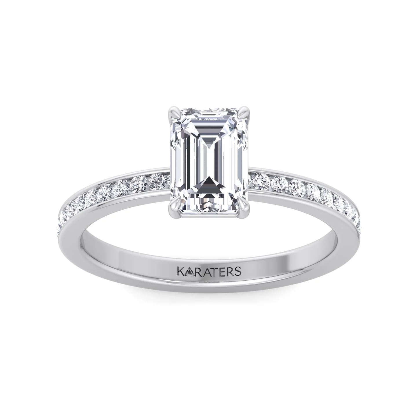 Emerald Shape Lab Grown Diamond Engagement Ring with Channel Set Side Stones - Image 5