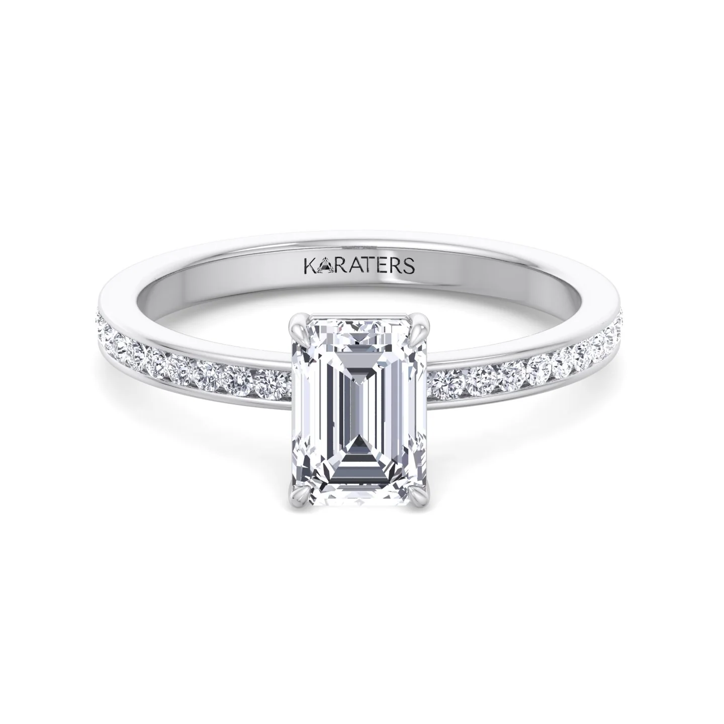 Emerald Shape Lab Grown Diamond Engagement Ring with Channel Set Side Stones - Image 7