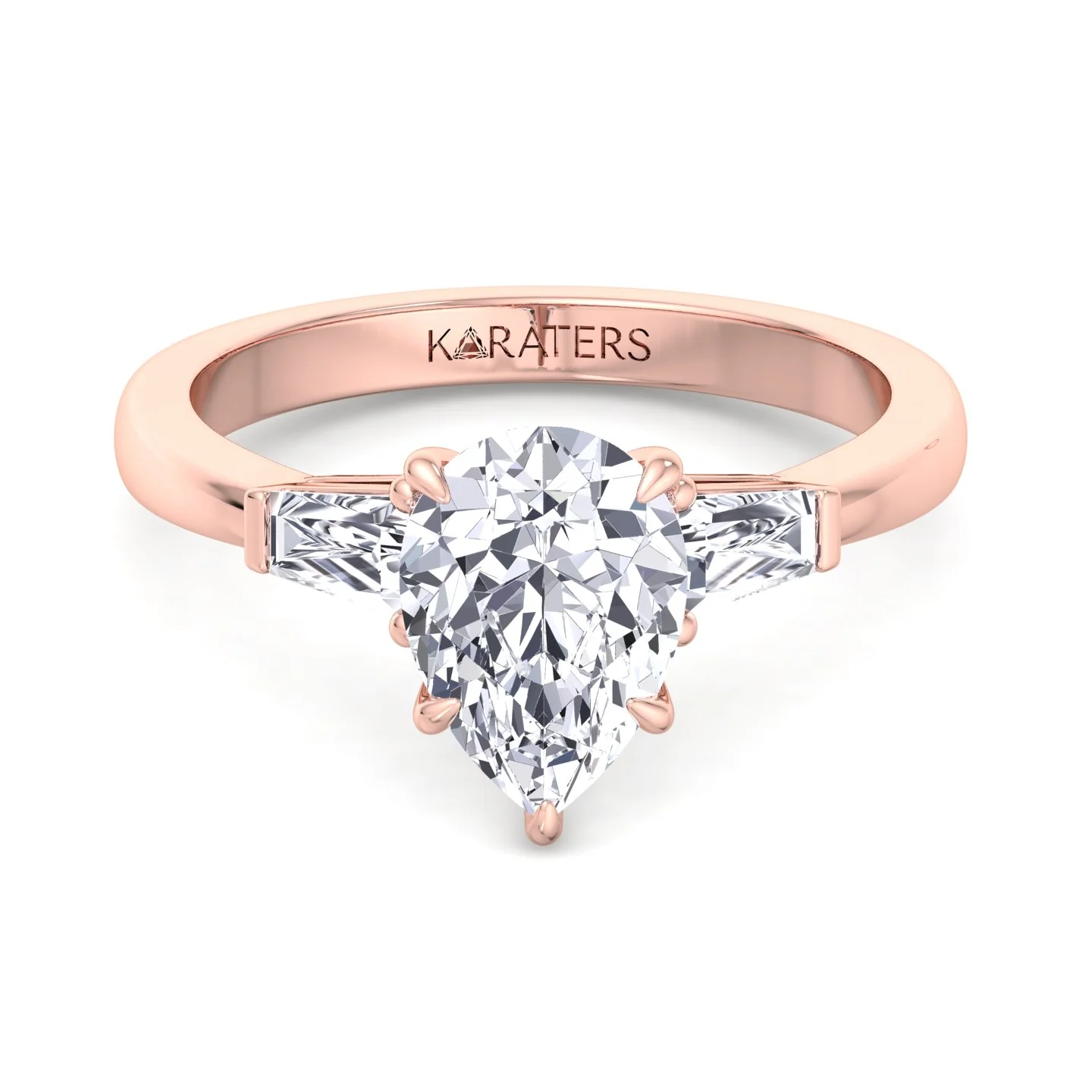Pear Shaped Cut Lab Grown Diamond Solitaire Engagement Ring with Tapered Baguette SideStones - Image 11