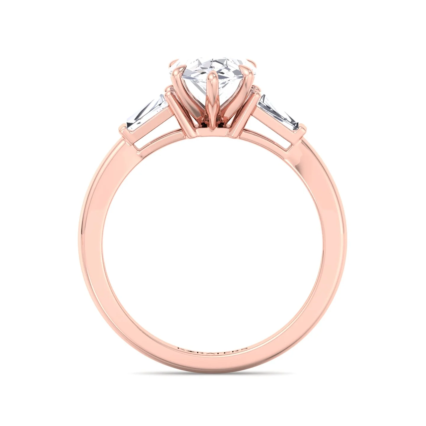 Pear Shaped Cut Lab Grown Diamond Solitaire Engagement Ring with Tapered Baguette SideStones - Image 12