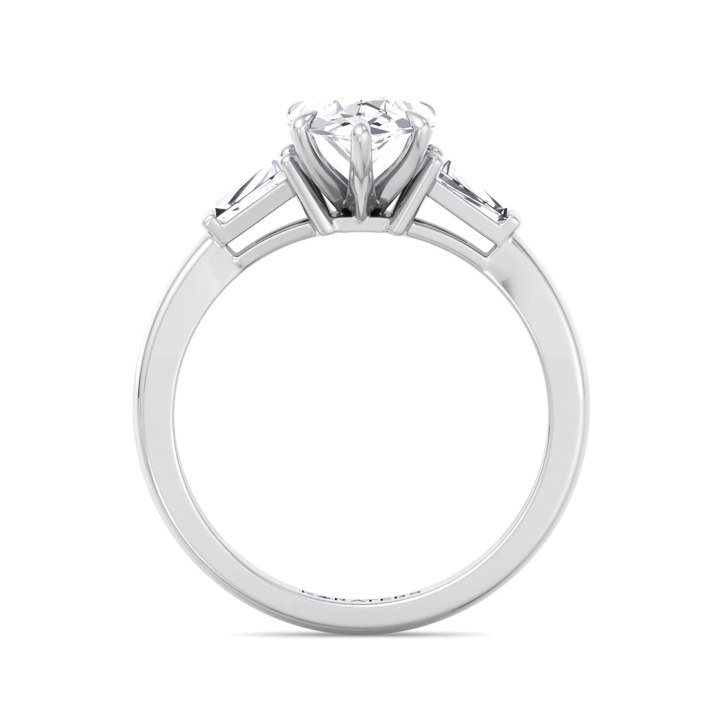 Pear Shaped Cut Lab Grown Diamond Solitaire Engagement Ring with Tapered Baguette SideStones - Image 4