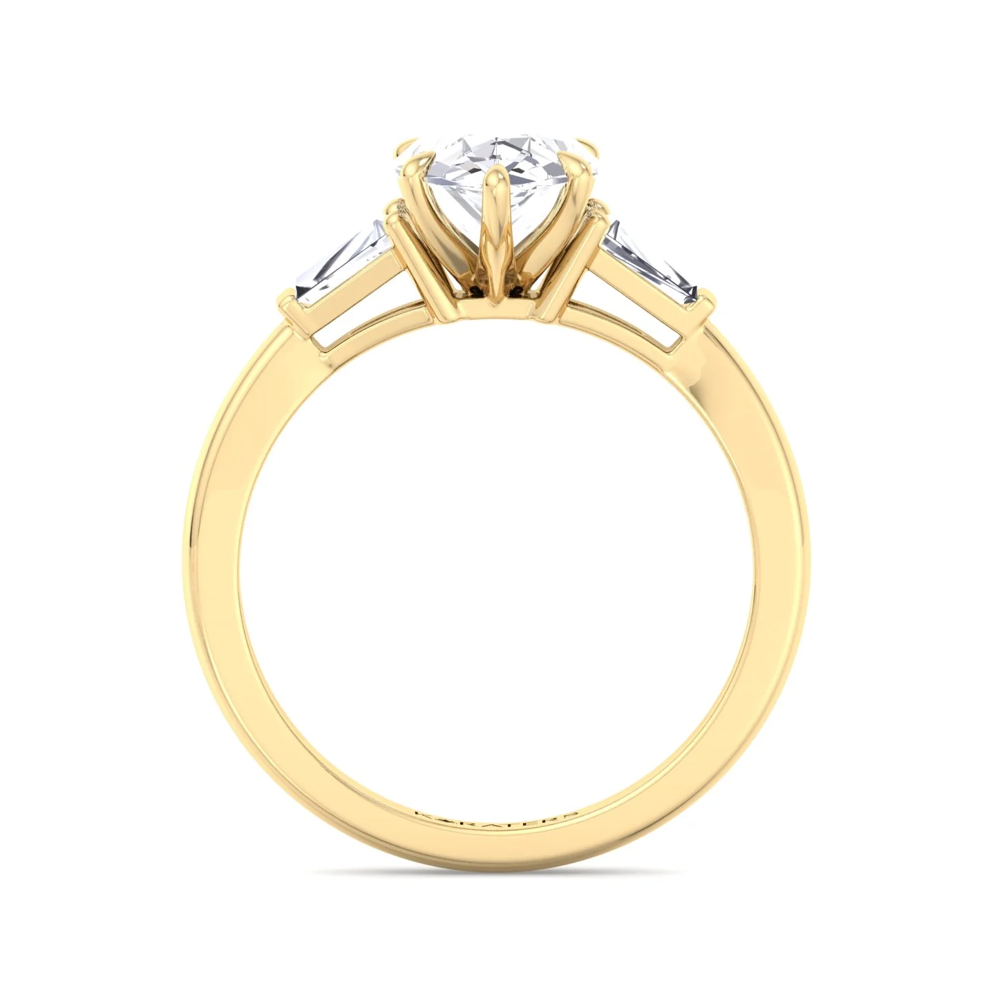 Pear Shaped Cut Lab Grown Diamond Solitaire Engagement Ring with Tapered Baguette SideStones - Image 8