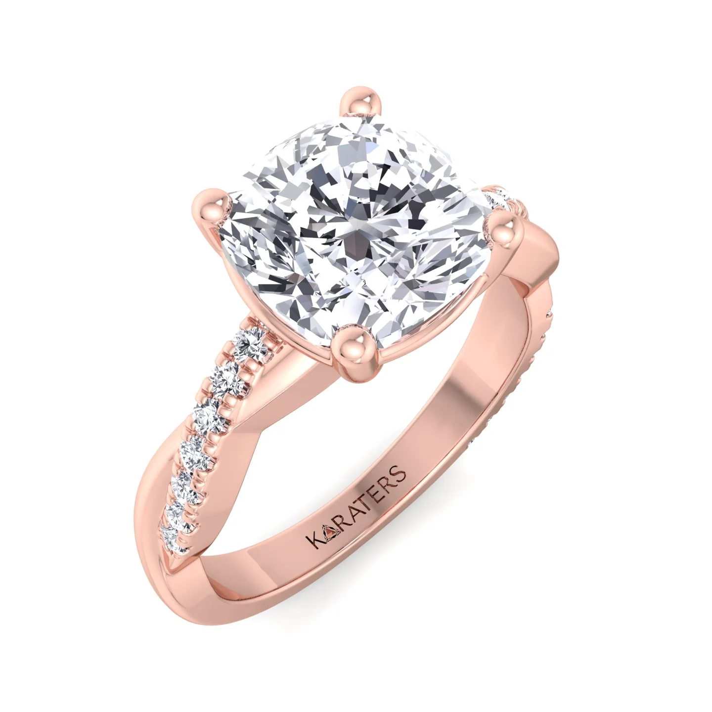 Cushion Cut Lab Grown Diamond Engagement Ring With Twist Band & SideStones - Image 10
