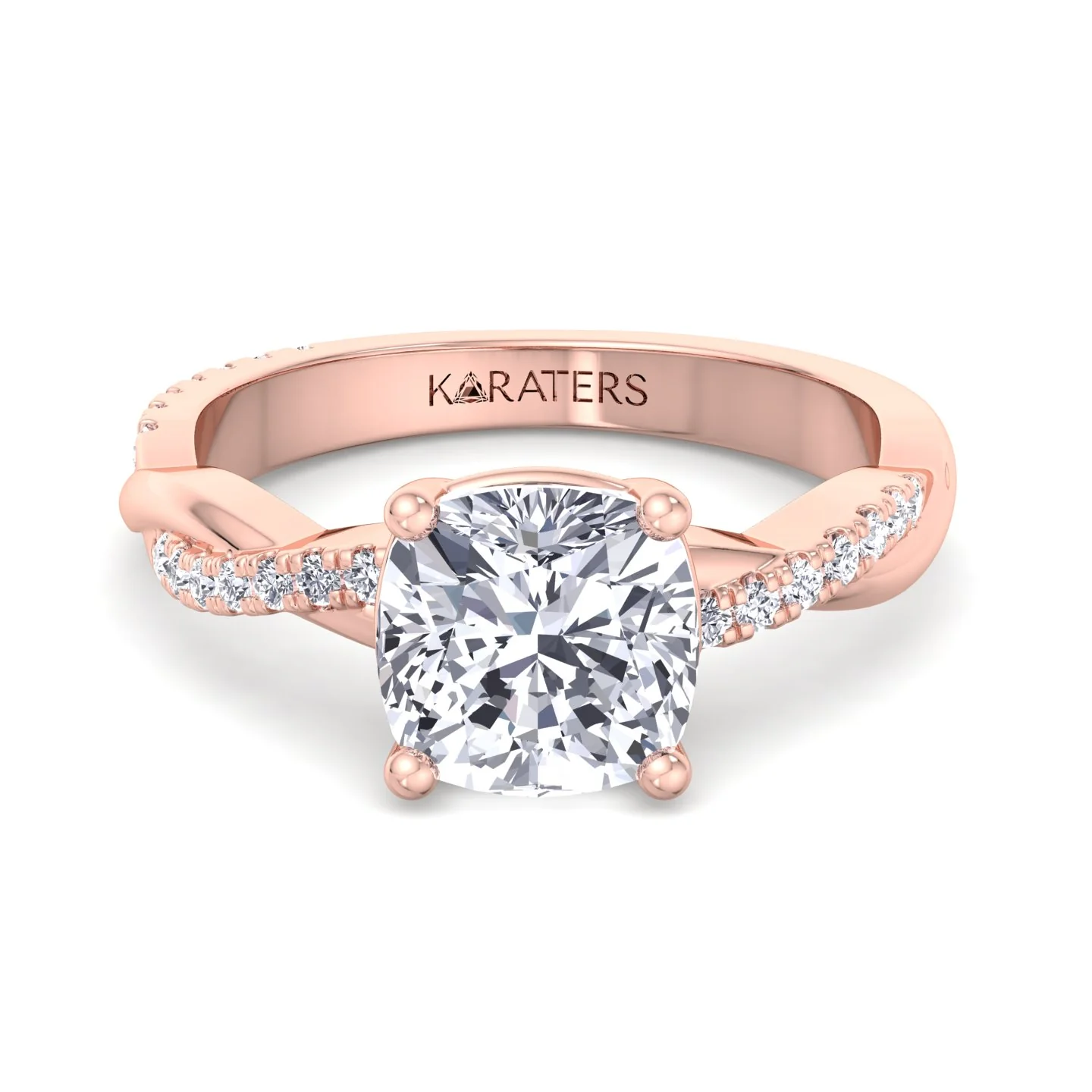 Cushion Cut Lab Grown Diamond Engagement Ring With Twist Band & SideStones - Image 11