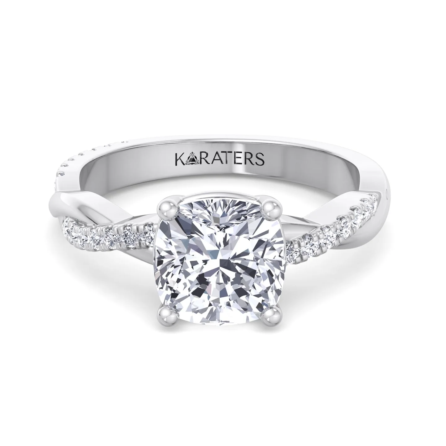 Cushion Cut Lab Grown Diamond Engagement Ring With Twist Band & SideStones - Image 3