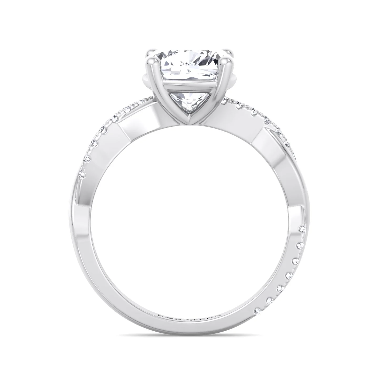Cushion Cut Lab Grown Diamond Engagement Ring With Twist Band & SideStones - Image 4