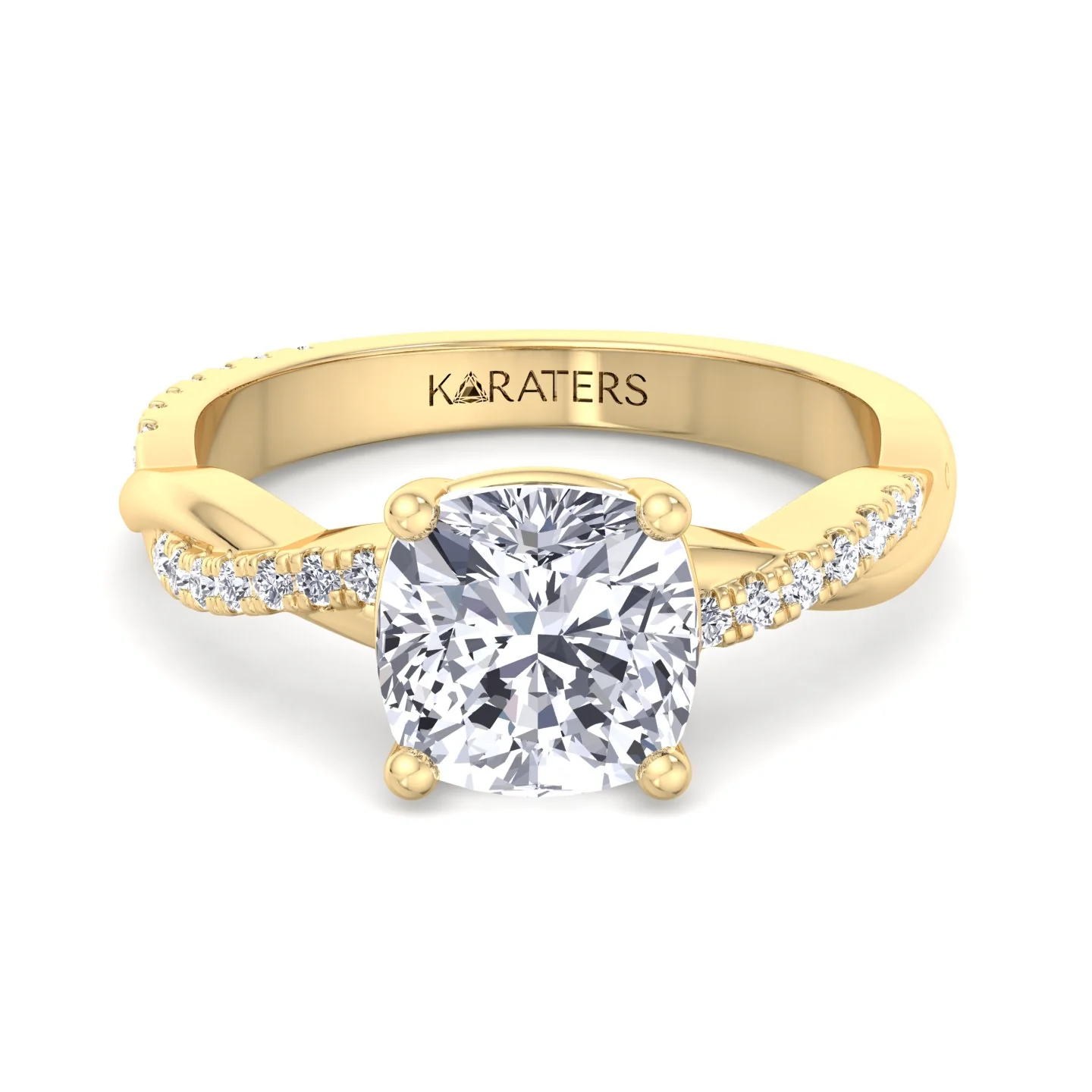 Cushion Cut Lab Grown Diamond Engagement Ring With Twist Band & SideStones - Image 6