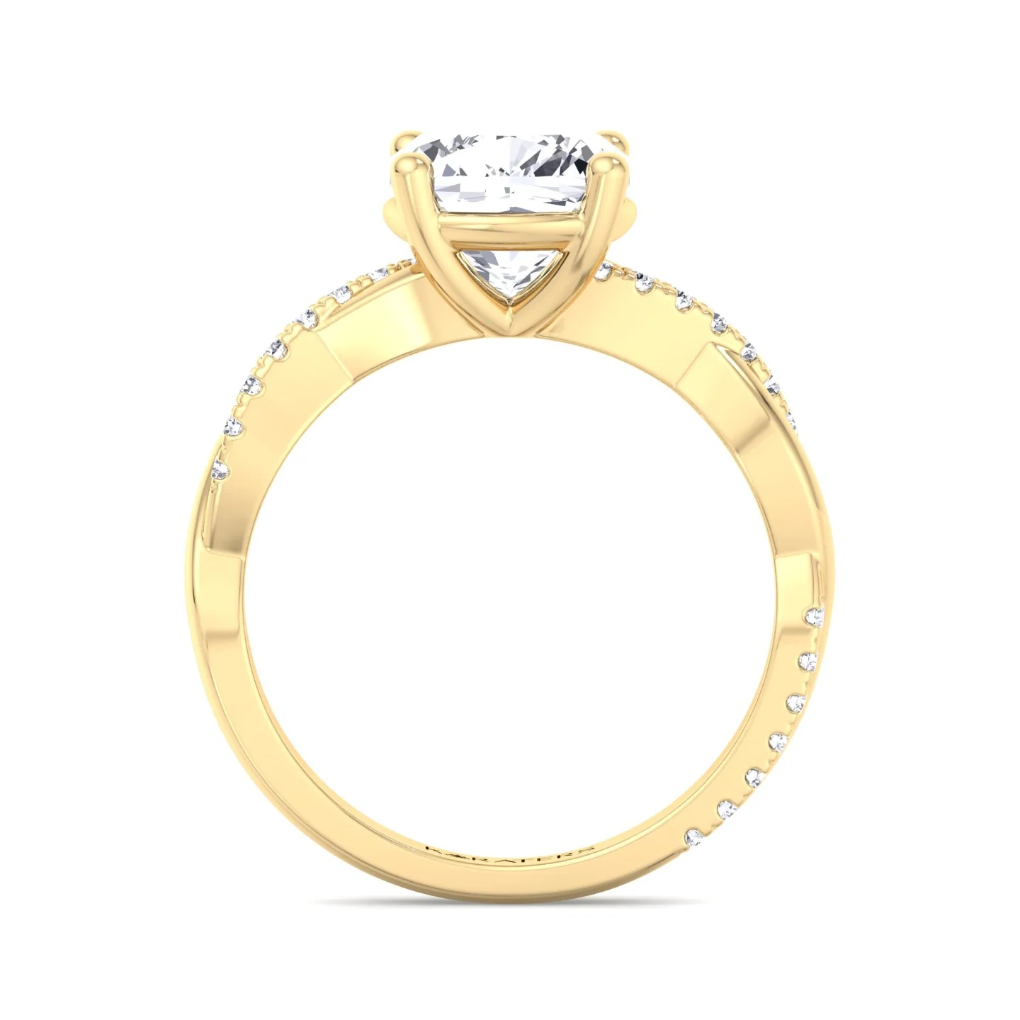 Cushion Cut Lab Grown Diamond Engagement Ring With Twist Band & SideStones - Image 7