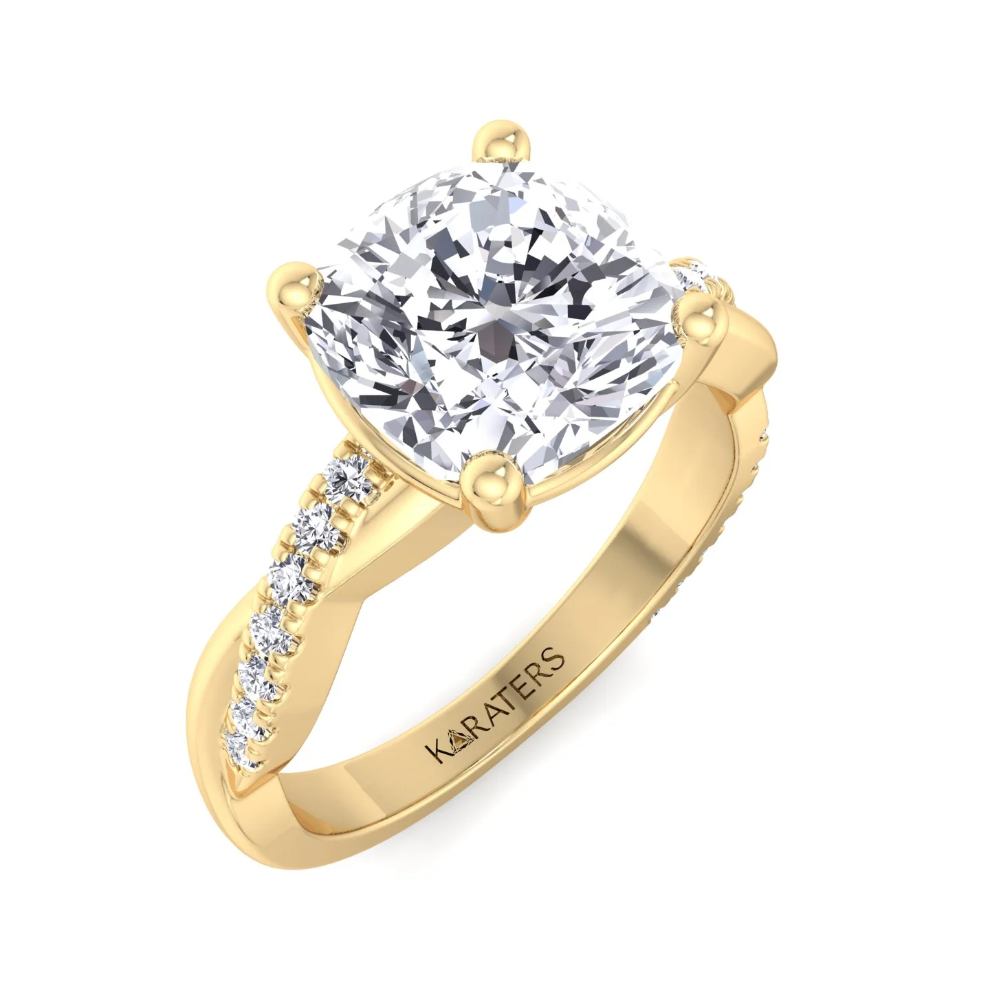 Cushion Cut Lab Grown Diamond Engagement Ring With Twist Band & SideStones - Image 8