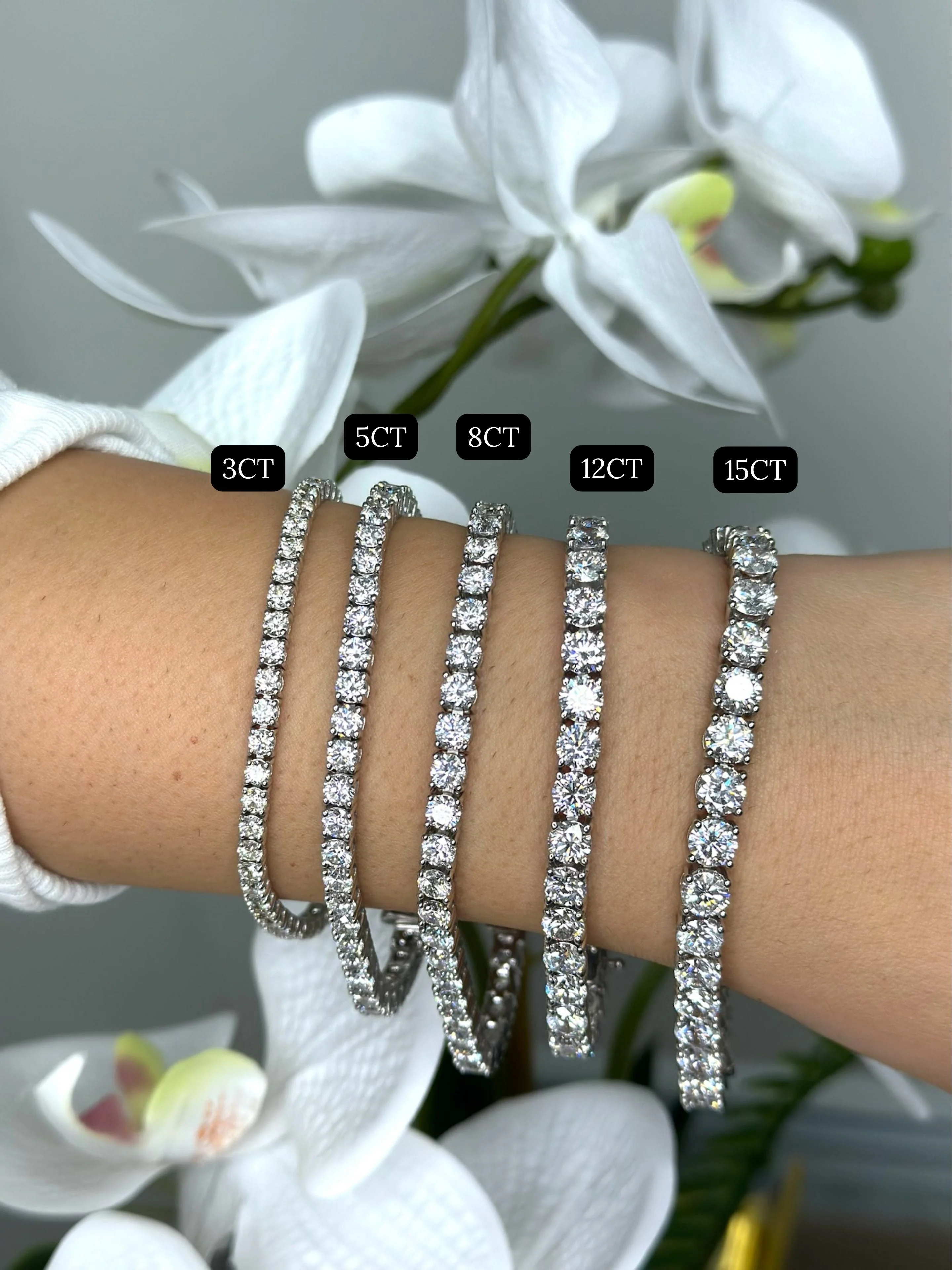 4 Prong Round Cut Lab-Grown Diamond Tennis Bracelet 14K Solid Gold - Image 3