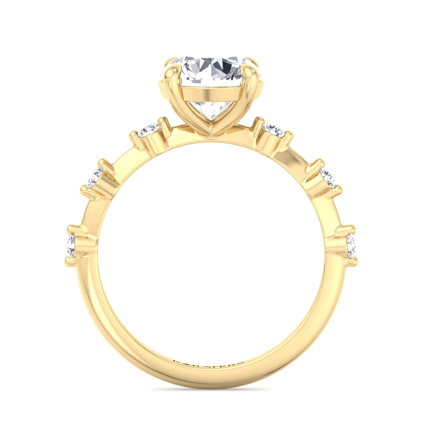 Round Cut Solitaire Lab Grown Diamond Engagement Ring With Sidestones - Image 4