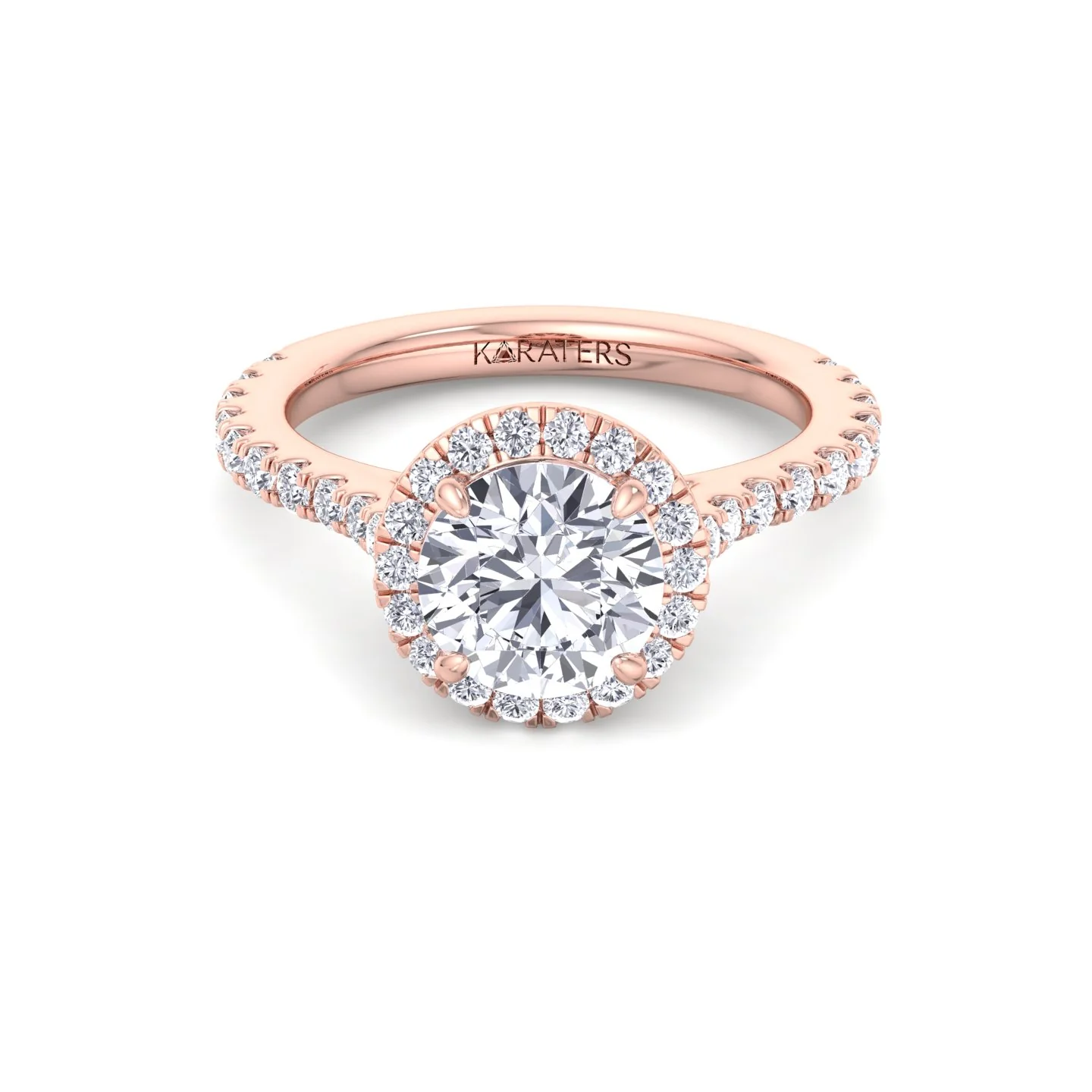 Round Halo Lab Grown Diamond Engagement Ring With Thin Pave Band - Image 10