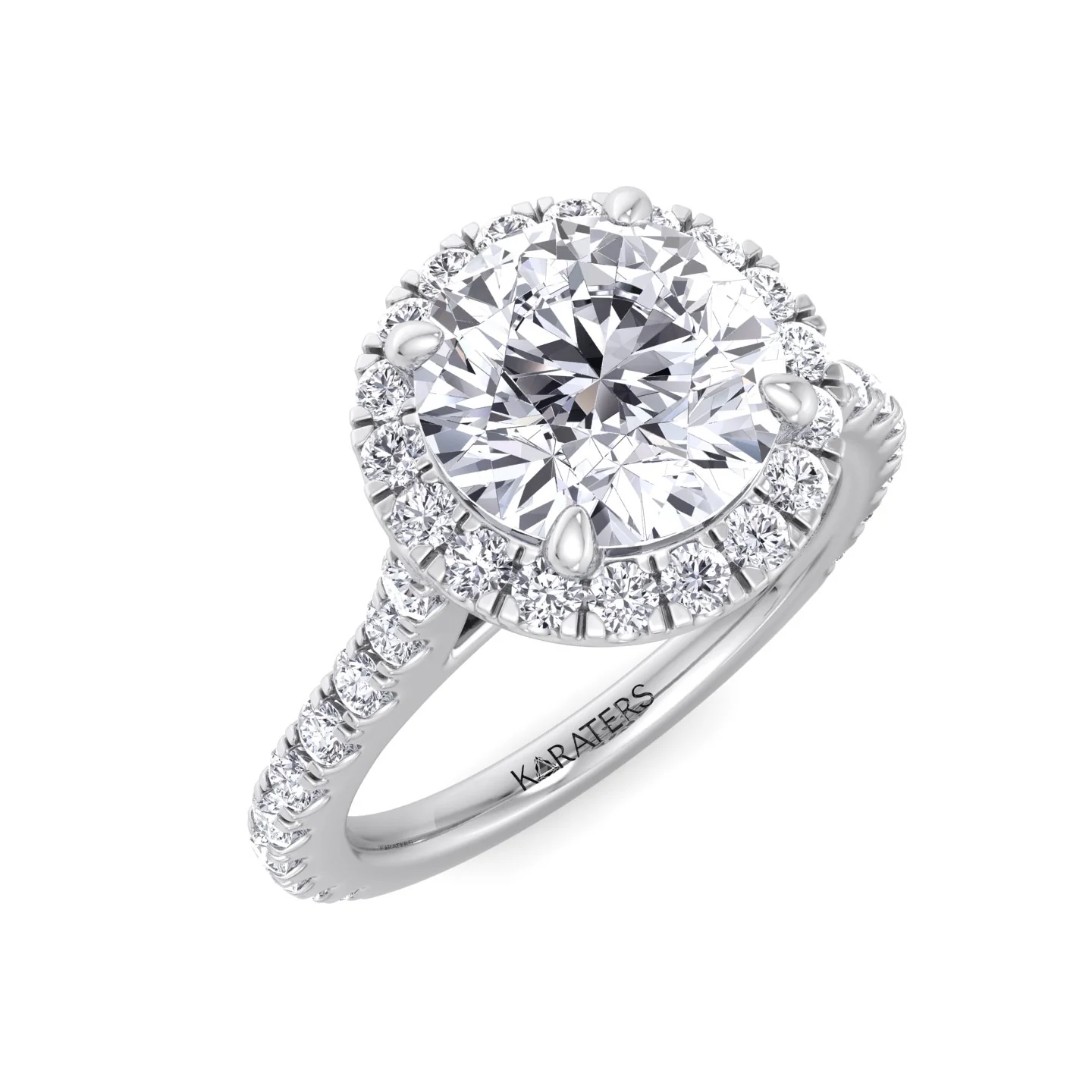 Round Halo Lab Grown Diamond Engagement Ring With Thin Pave Band - Image 11
