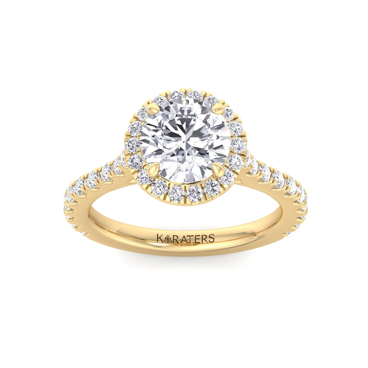 Round Halo Lab Grown Diamond Engagement Ring With Thin Pave Band - Image 3