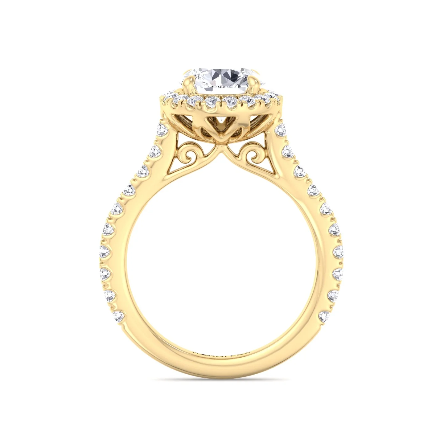 Round Halo Lab Grown Diamond Engagement Ring With Thin Pave Band - Image 4