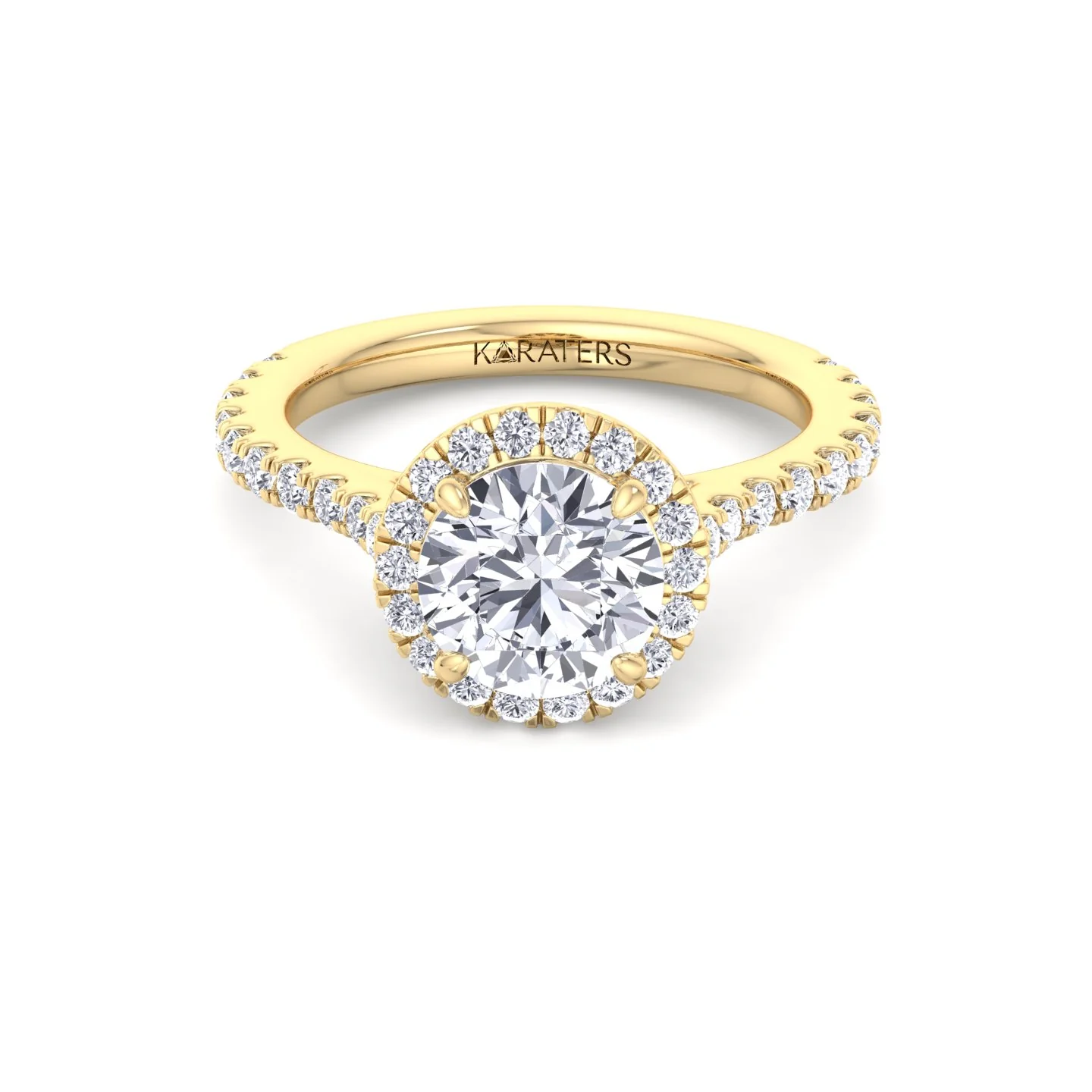 Round Halo Lab Grown Diamond Engagement Ring With Thin Pave Band - Image 5