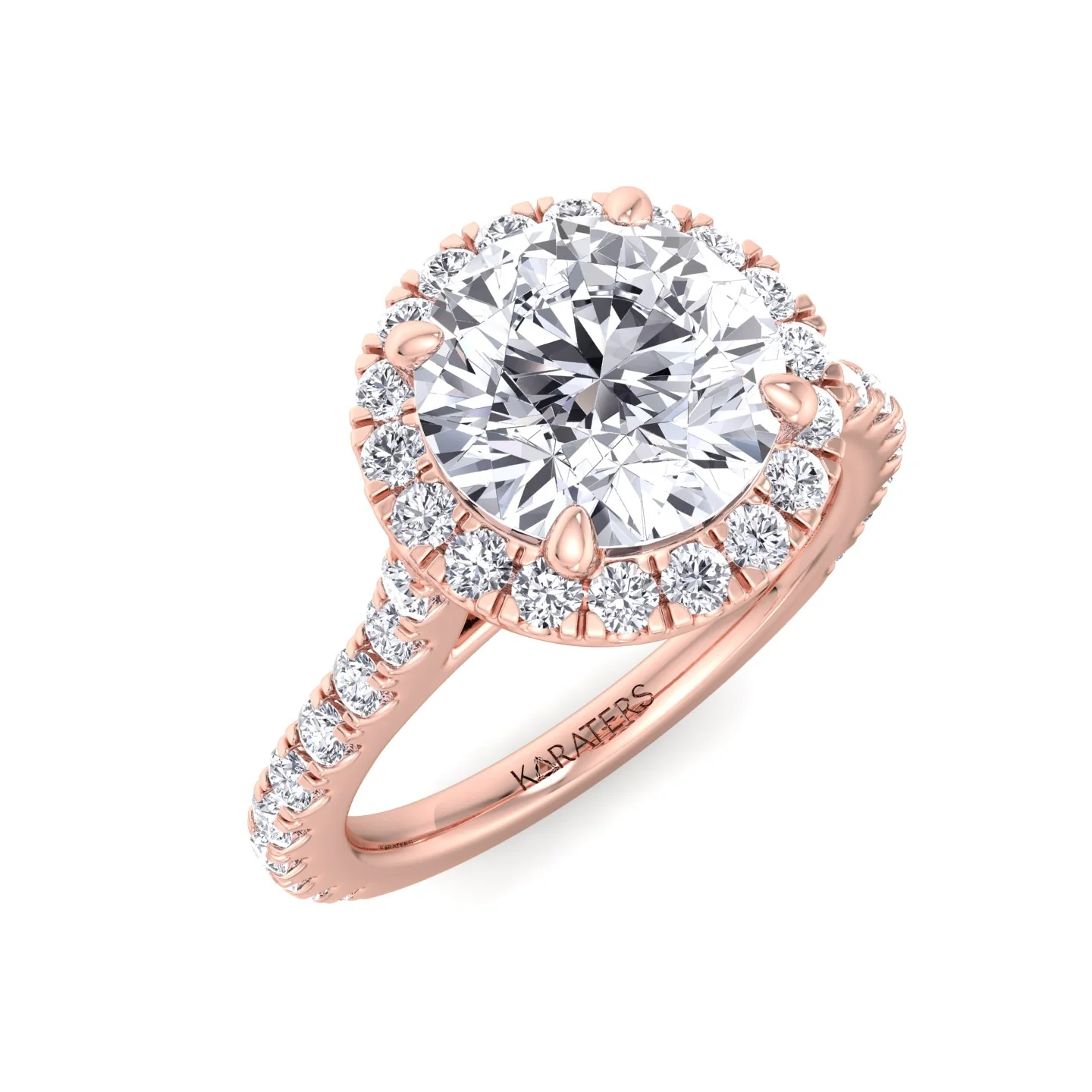 Round Halo Lab Grown Diamond Engagement Ring With Thin Pave Band - Image 6