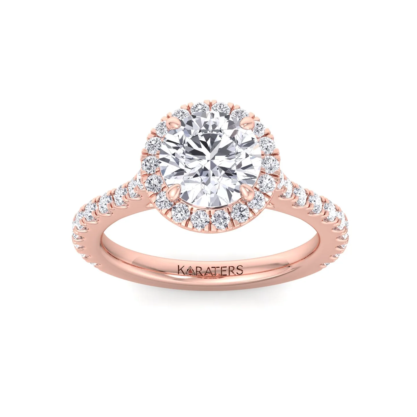 Round Halo Lab Grown Diamond Engagement Ring With Thin Pave Band - Image 8