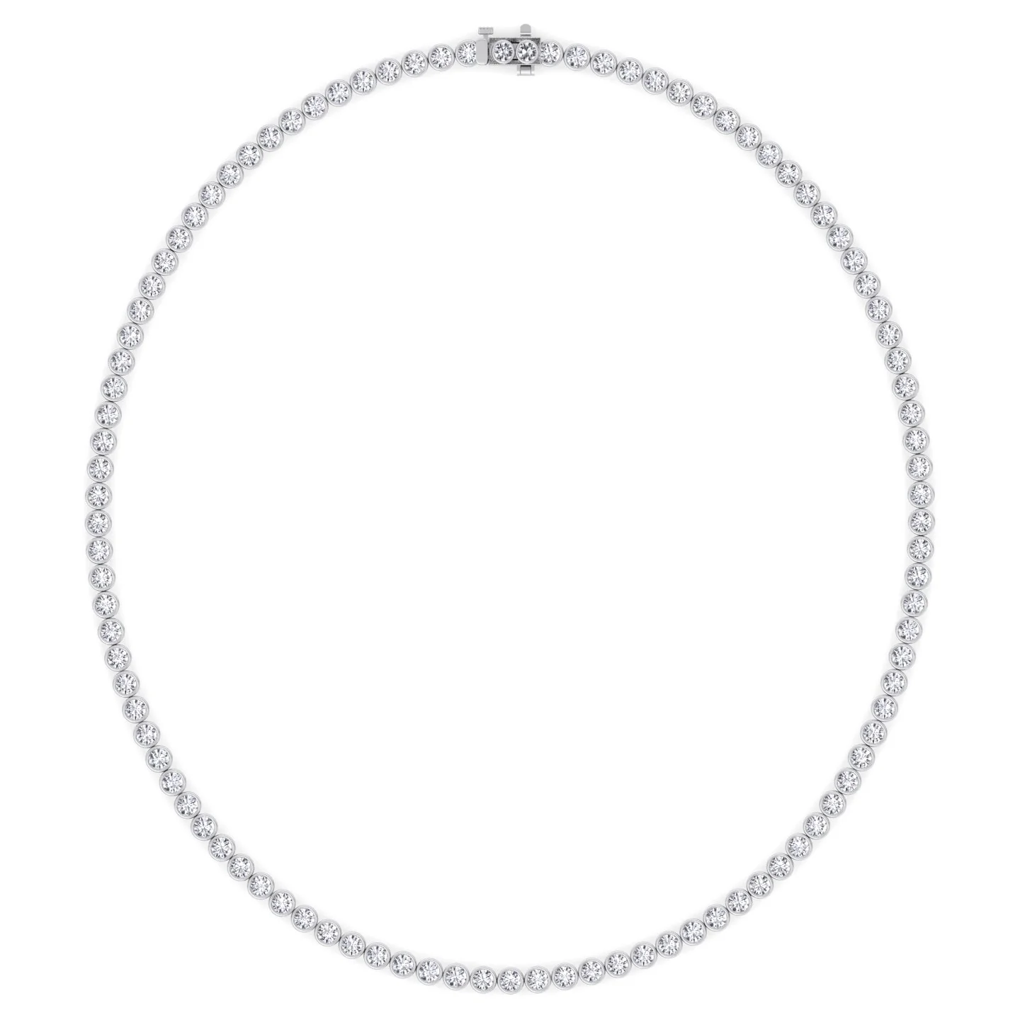 Round Shape Bezel Set Lab Grown Diamond Tennis Necklace 14K Solid Gold - Image 5