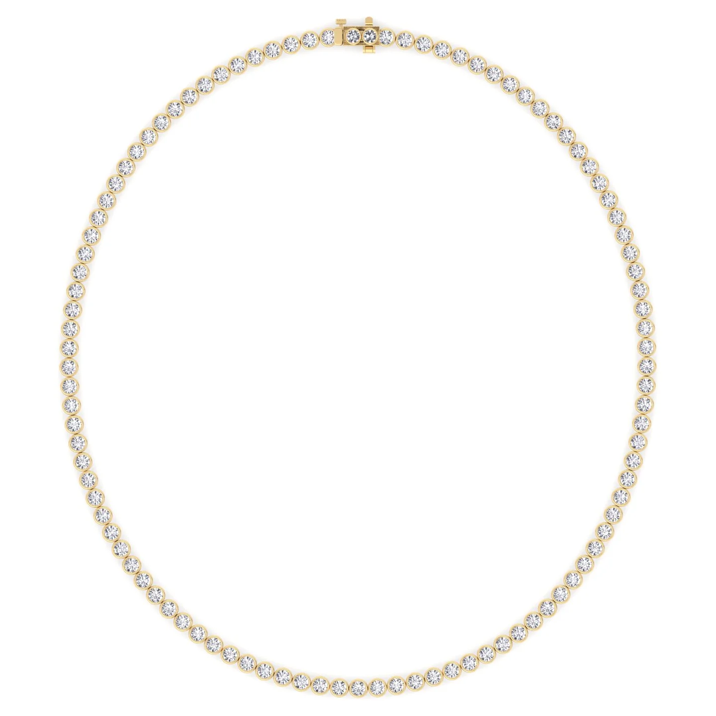 Round Shape Bezel Set Lab Grown Diamond Tennis Necklace 14K Solid Gold - Image 7