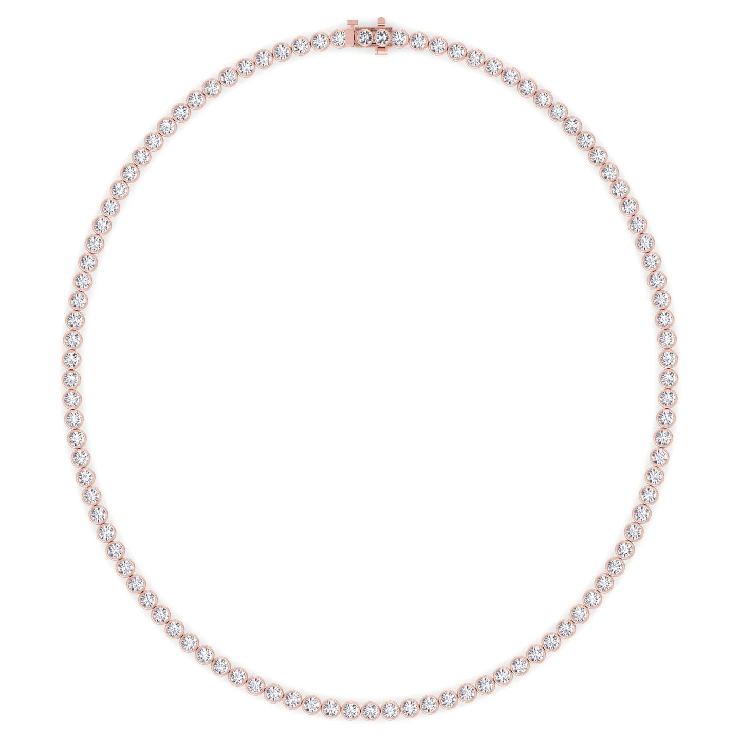 Round Shape Bezel Set Lab Grown Diamond Tennis Necklace 14K Solid Gold - Image 6