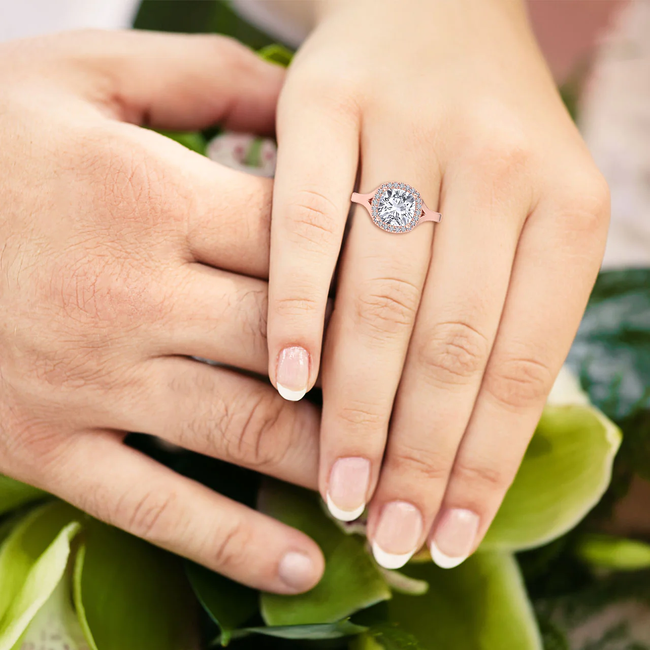 Cushion Cut Lab Grown Diamond Solitaire Engagement Ring With Halo - Image 12