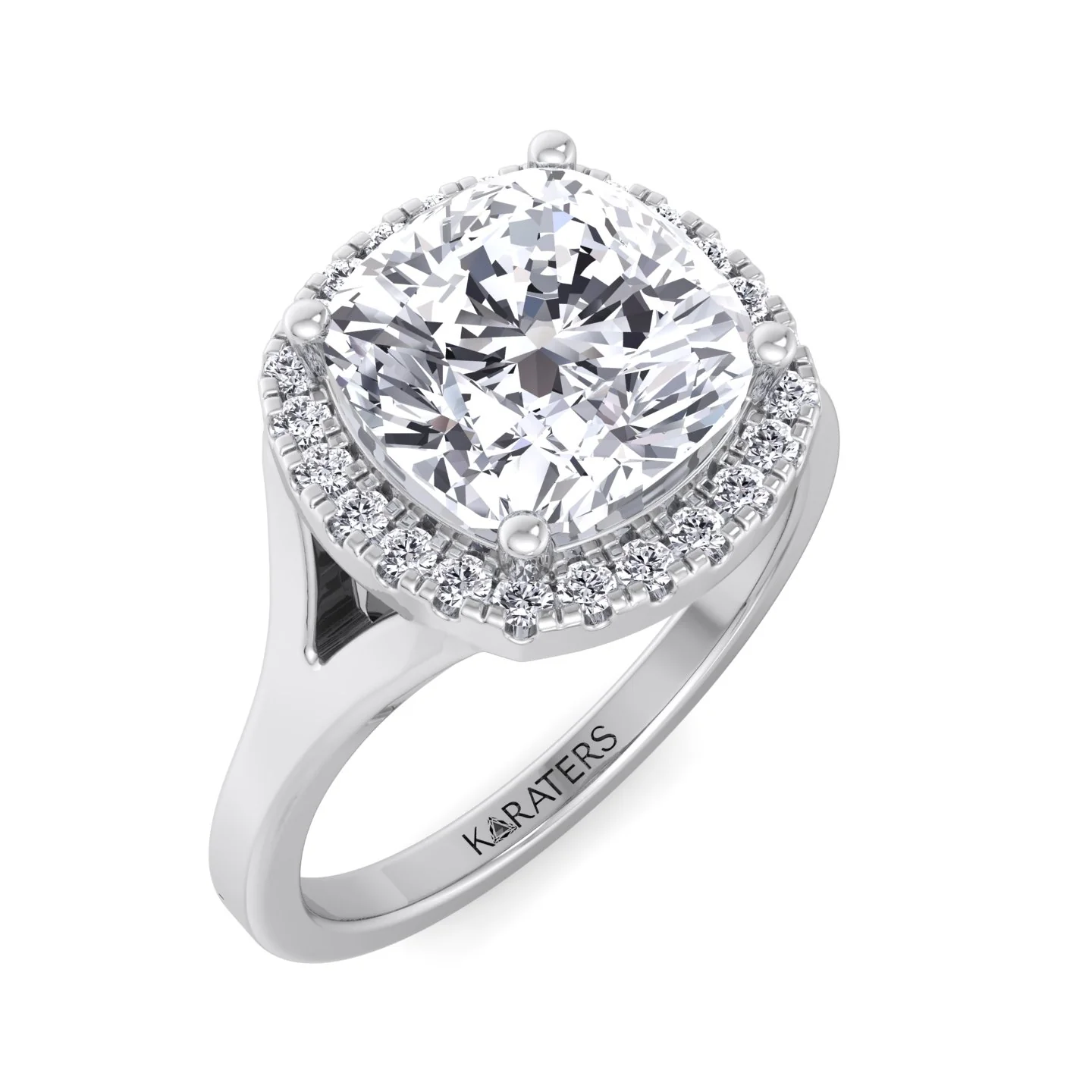 Cushion Cut Lab Grown Diamond Solitaire Engagement Ring With Halo - Image 3