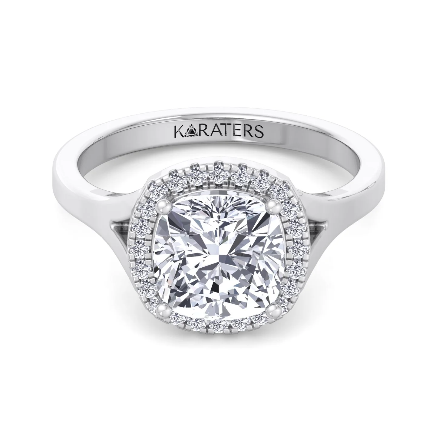Cushion Cut Lab Grown Diamond Solitaire Engagement Ring With Halo - Image 4