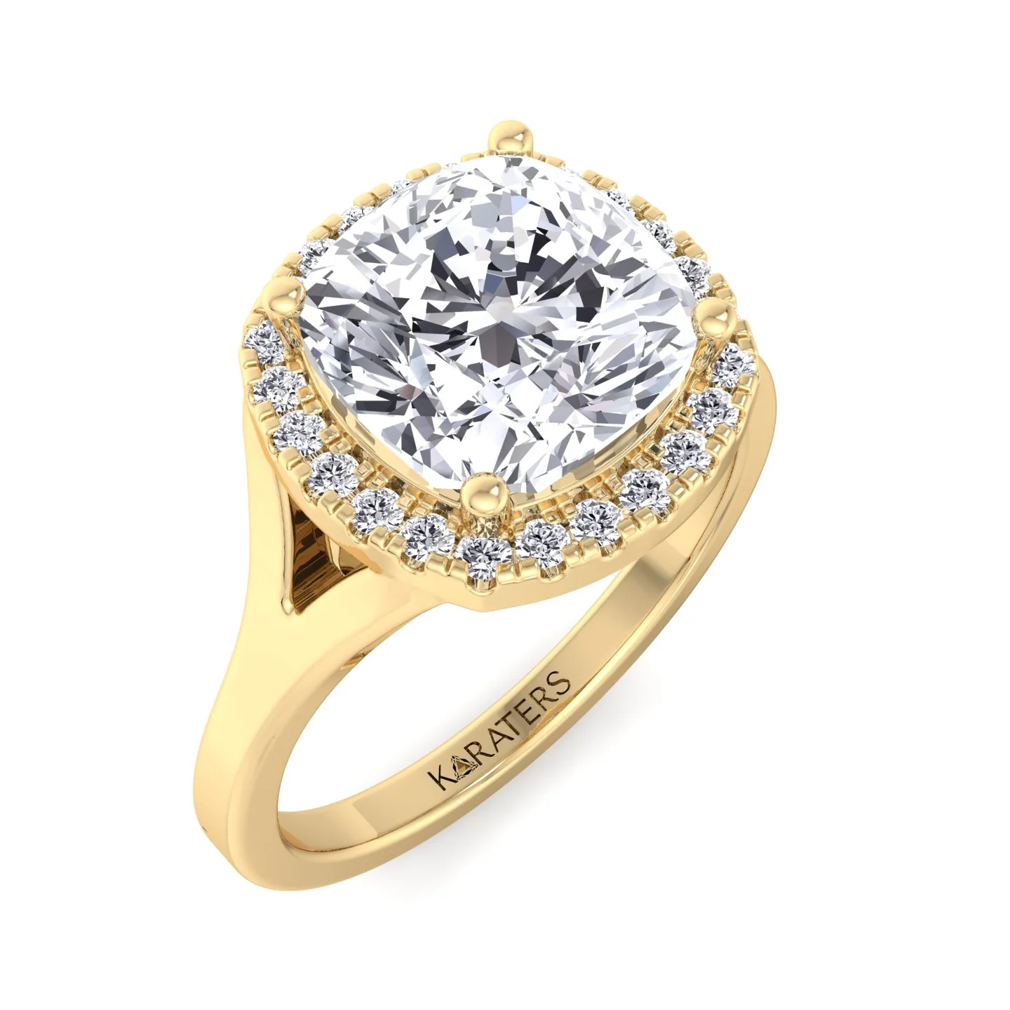 Cushion Cut Lab Grown Diamond Solitaire Engagement Ring With Halo - Image 6
