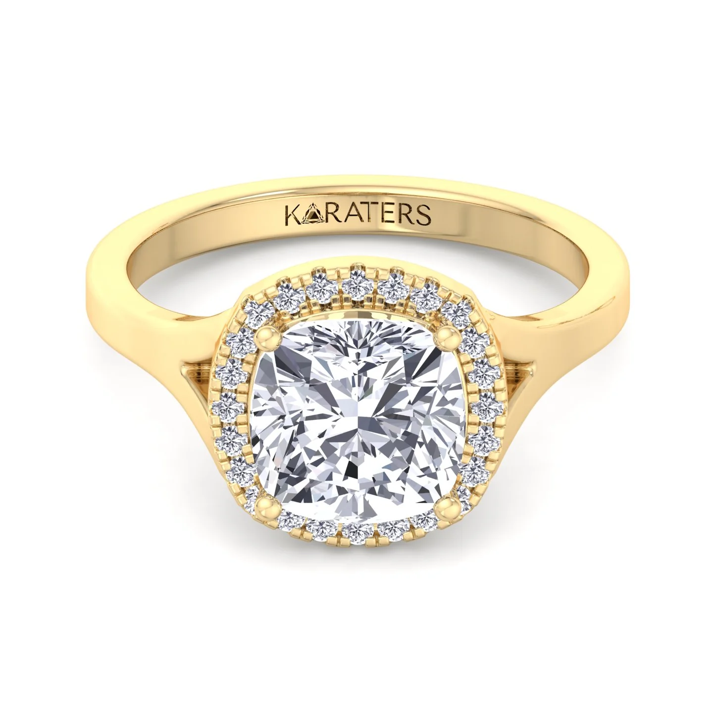 Cushion Cut Lab Grown Diamond Solitaire Engagement Ring With Halo - Image 7