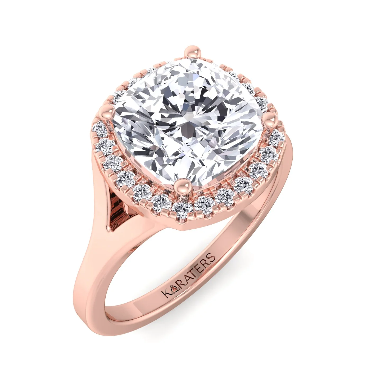 Cushion Cut Lab Grown Diamond Solitaire Engagement Ring With Halo - Image 9