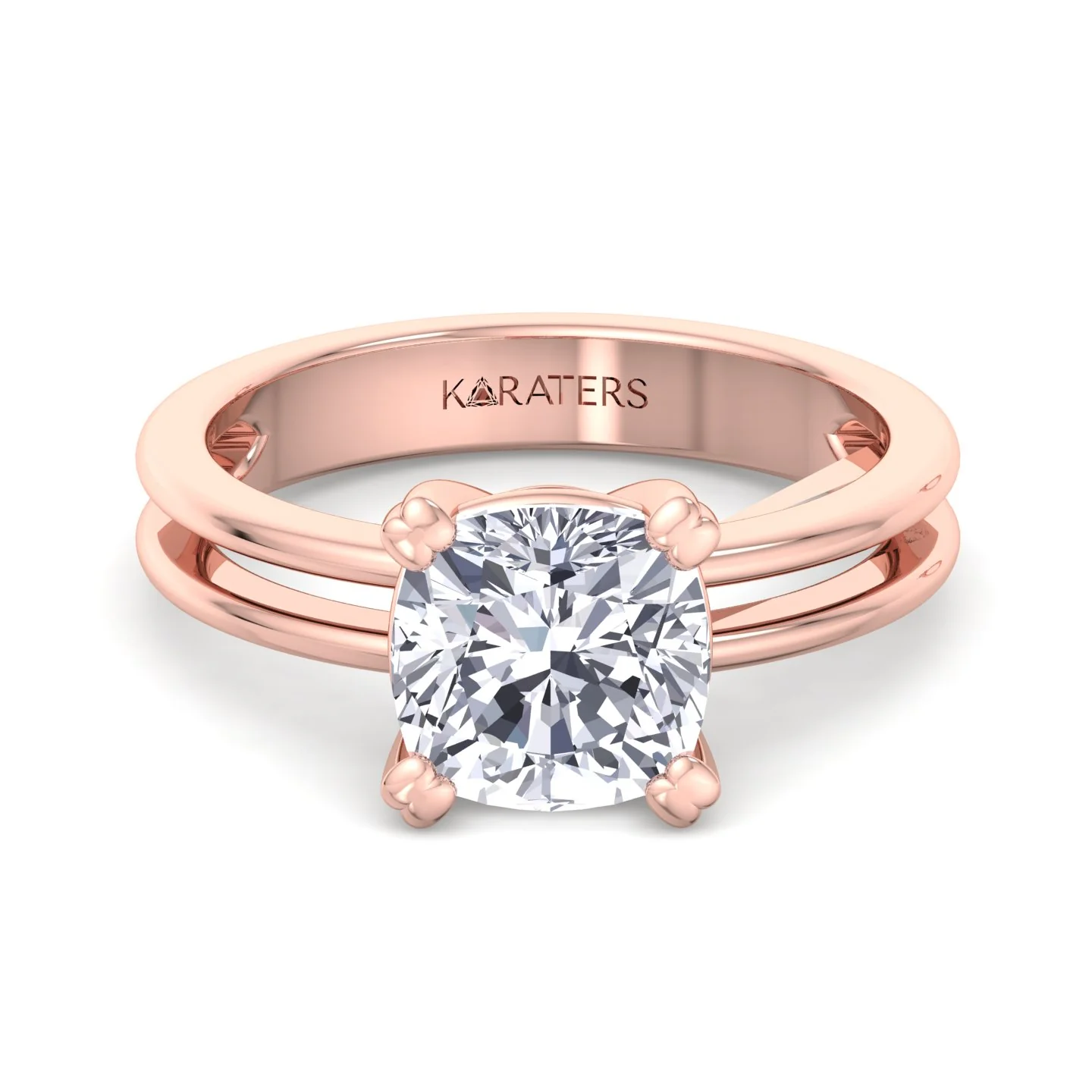 Cushion Cut Solitaire Lab Grown Diamond Engagement Ring with Double Band - Image 11