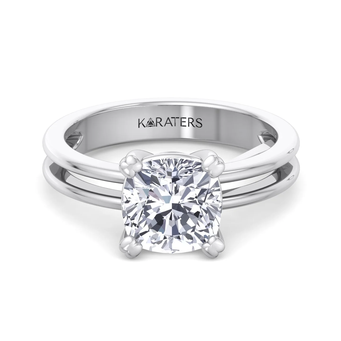Cushion Cut Solitaire Lab Grown Diamond Engagement Ring with Double Band - Image 3