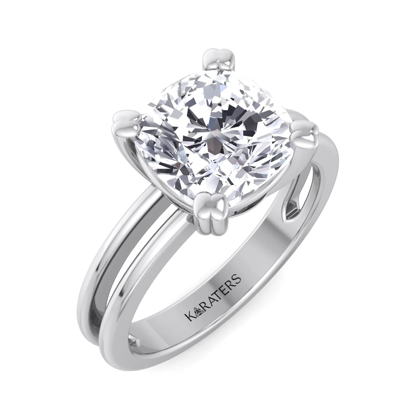 Cushion Cut Solitaire Lab Grown Diamond Engagement Ring with Double Band - Image 5