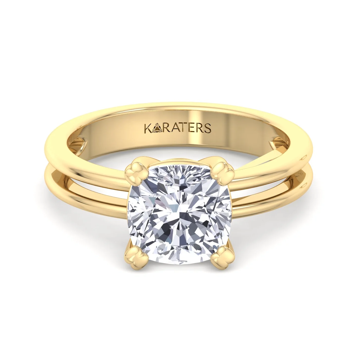 Cushion Cut Solitaire Lab Grown Diamond Engagement Ring with Double Band - Image 6