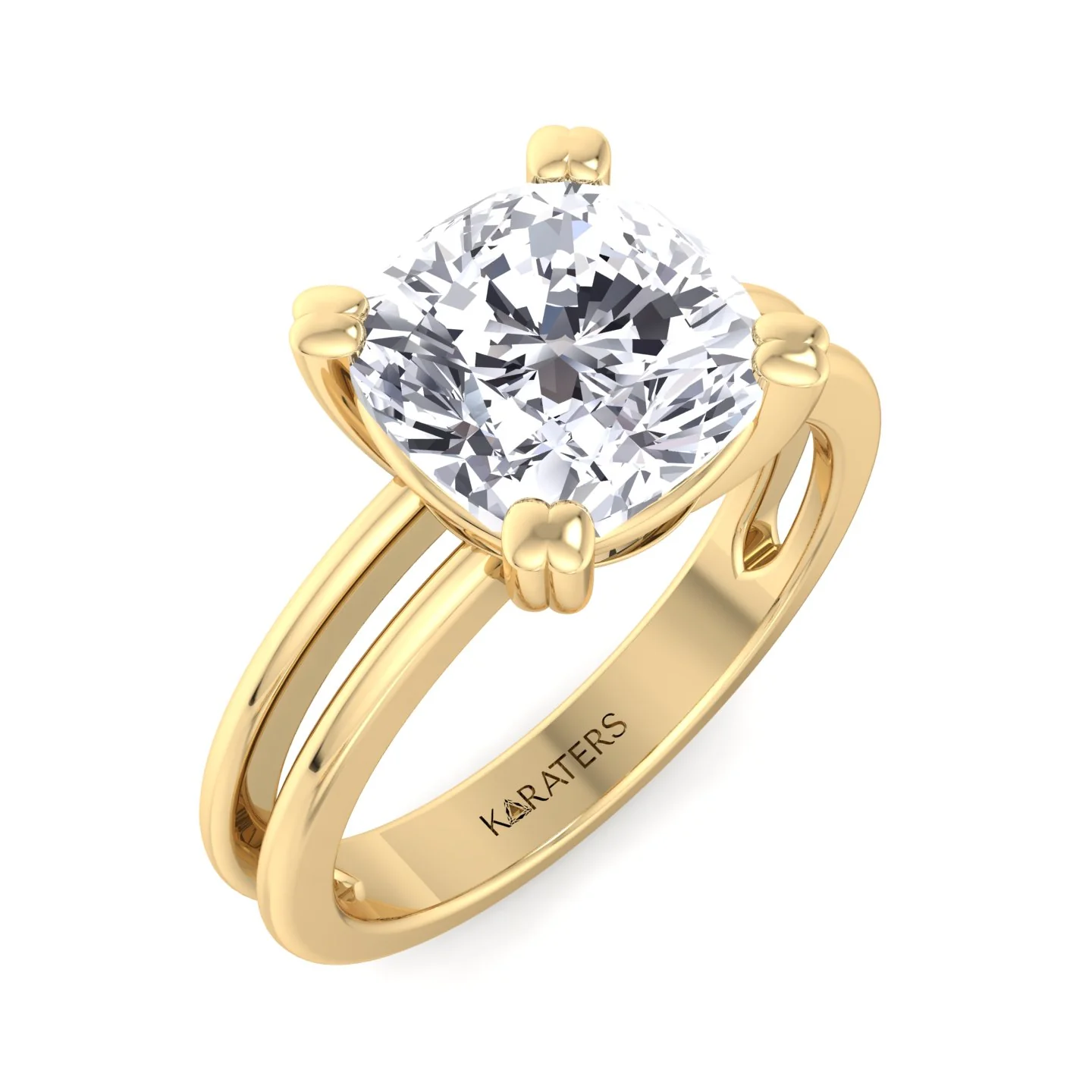 Cushion Cut Solitaire Lab Grown Diamond Engagement Ring with Double Band - Image 8