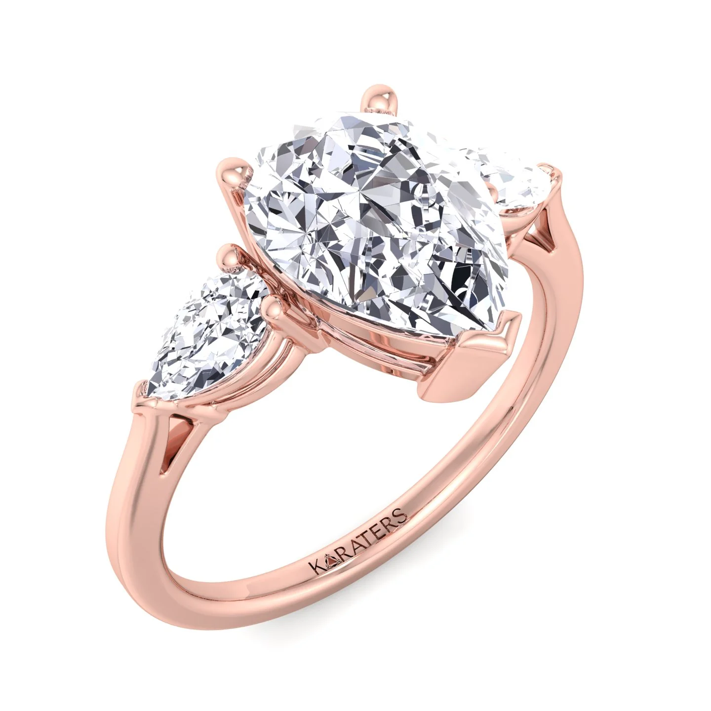 Pear Shaped Cut Lab Grown Diamond Solitaire Engagement Ring With Pear SideStones - Image 10