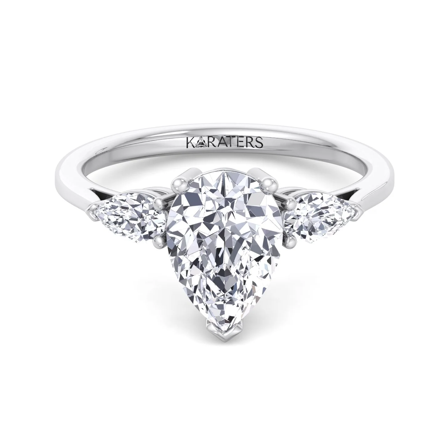 Pear Shaped Cut Lab Grown Diamond Solitaire Engagement Ring With Pear SideStones - Image 3