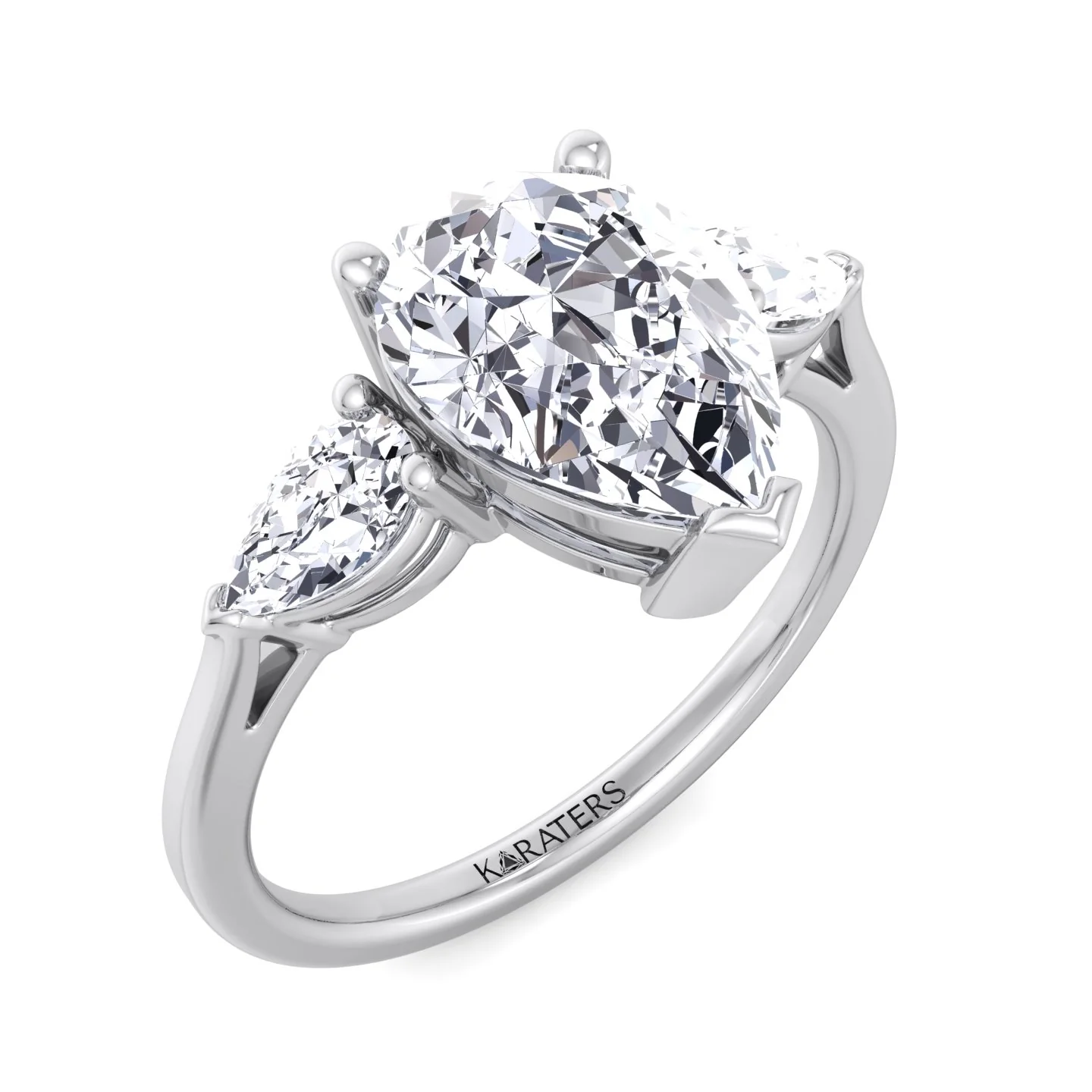 Pear Shaped Cut Lab Grown Diamond Solitaire Engagement Ring With Pear SideStones - Image 4