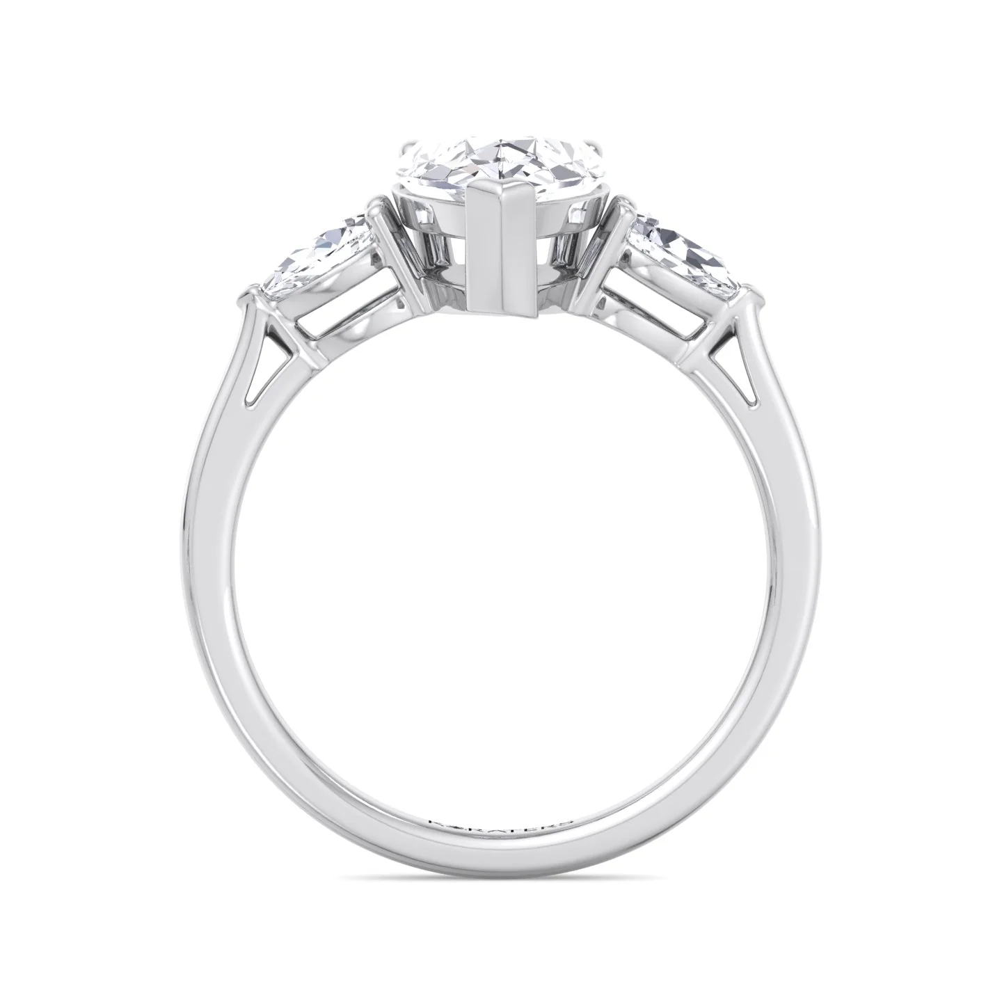 Pear Shaped Cut Lab Grown Diamond Solitaire Engagement Ring With Pear SideStones - Image 5